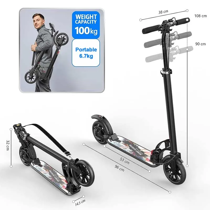 BESREY Turbo Plus Kick Scooter with Shock Absorber, Handbrake and Trolley Mode