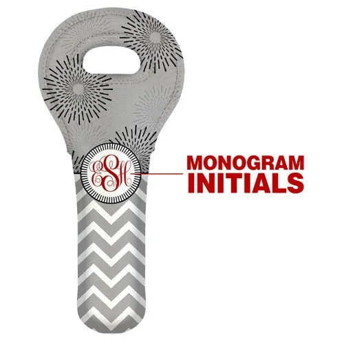 CUSTOMIZABLE Wine Tote - Monogram Design - Gray Sunburst // Chevron