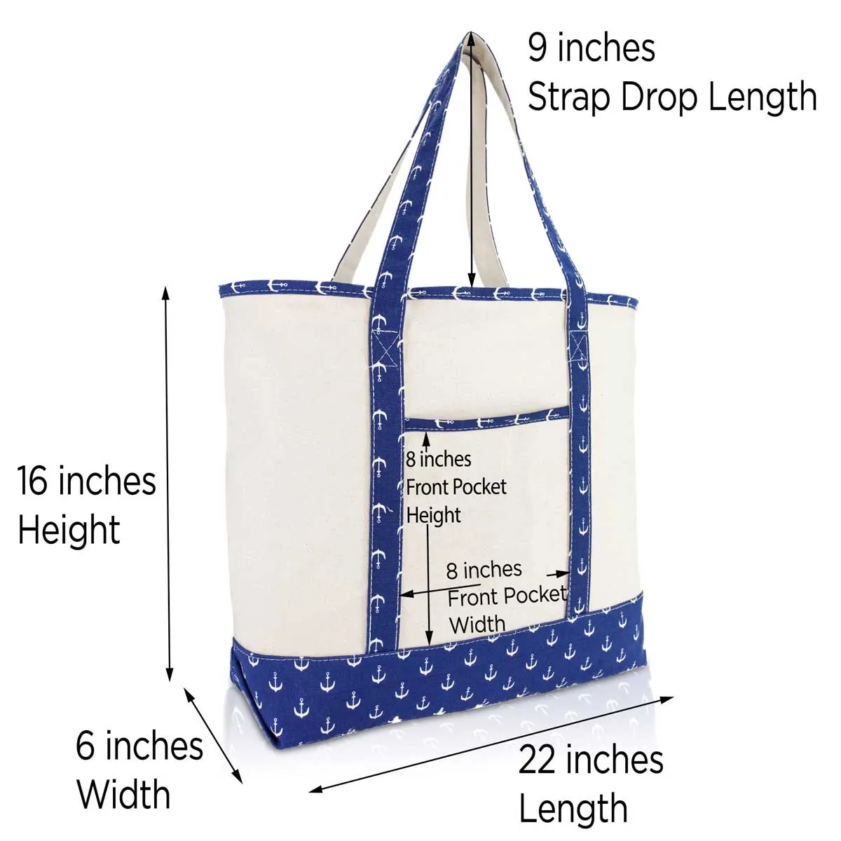 Dalix Large Tote Bag Shoulder Bags Personalized Gifts Ballent Blue Anchor A-Z