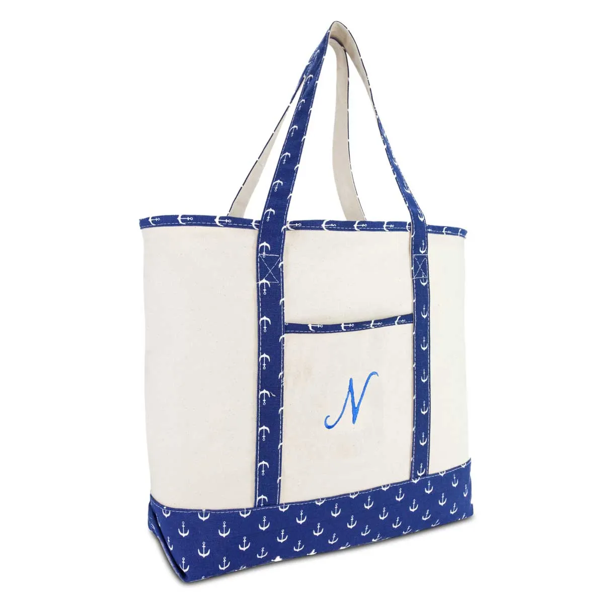 Dalix Large Tote Bag Shoulder Bags Personalized Gifts Ballent Blue Anchor A-Z