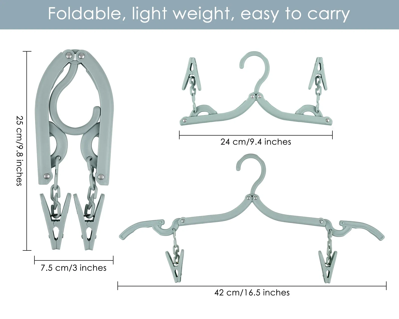 Foldable Hangers with Clips Set of 8 Travel Hangers with Clothesline for Camping