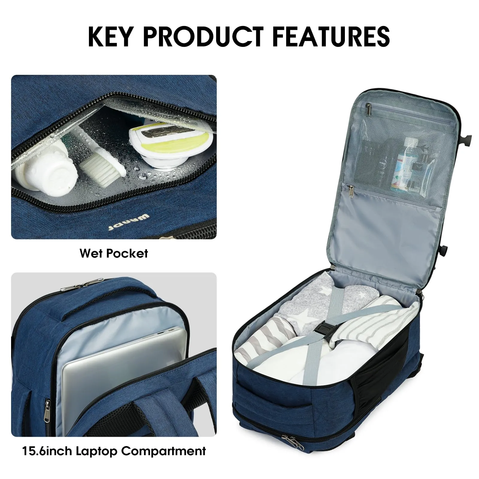 Full Opening Travel Hand Luggage Backpack with Wet Pocket