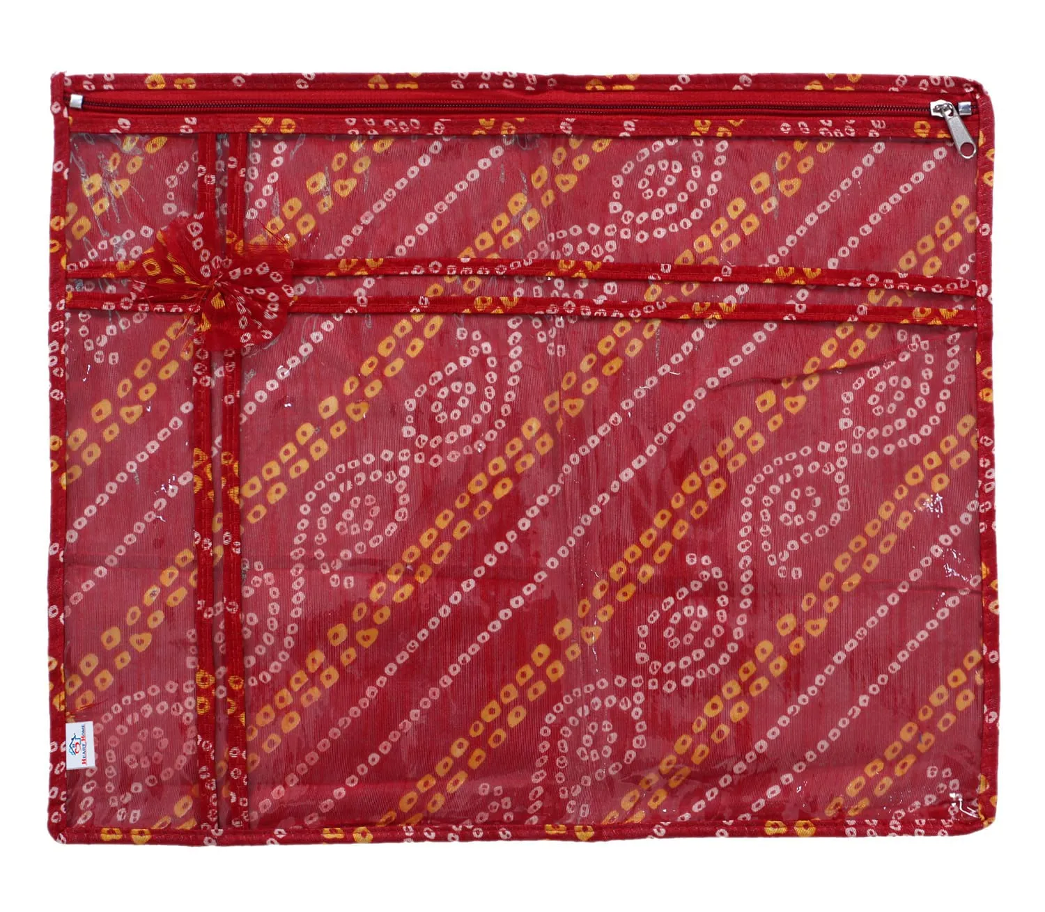 Heart Home Bandhani Print PVC Foldable Single Saree Cover|Clothes Storage For Saree, Lehenga, Suit With Transparent Pack of 9 (Red)