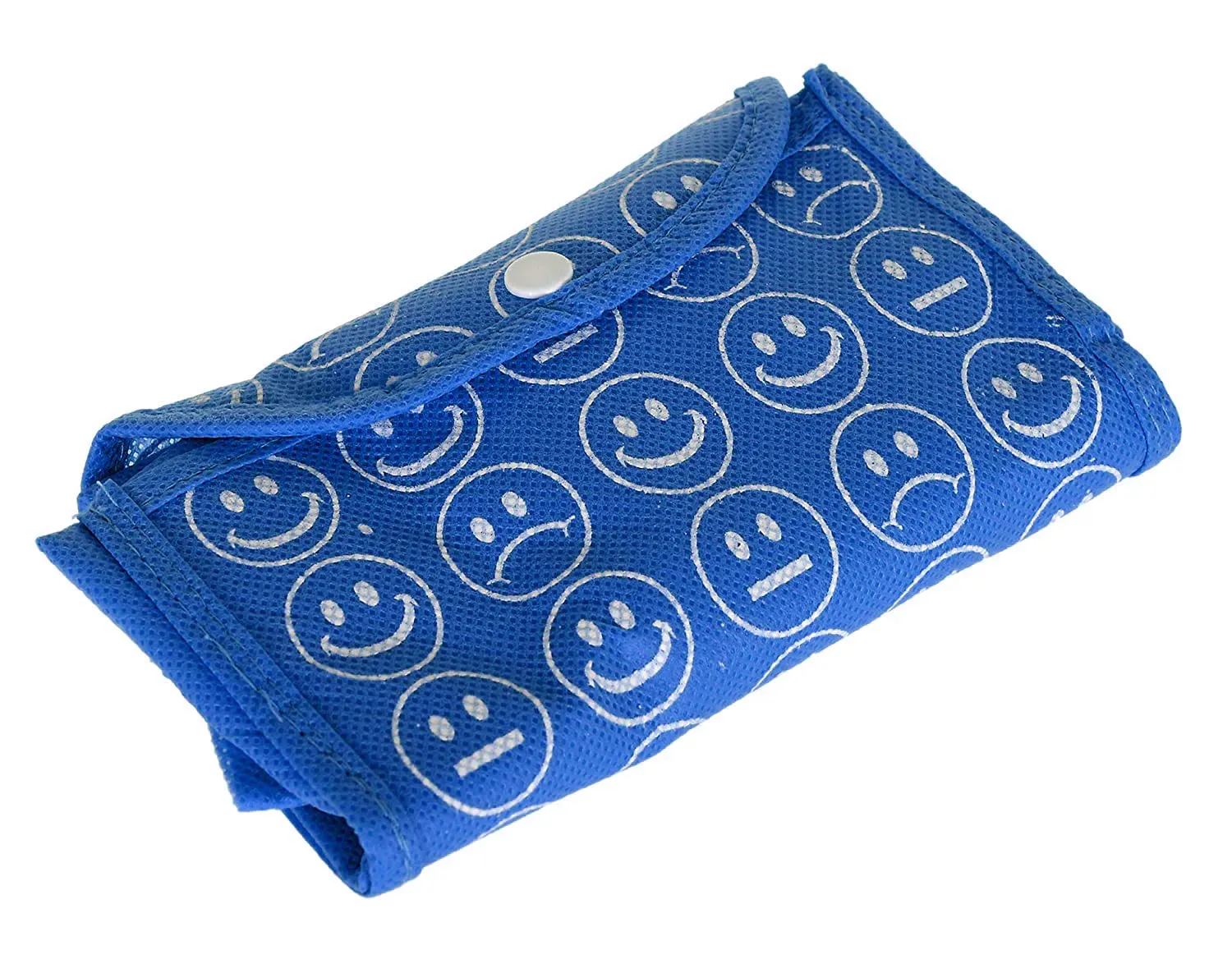 Heart Home Smiley Printed Foldable Non-Woven Grocery Shopping Bag with One Small Pocket- Pack of 2 (Blue) -45LUGHH067