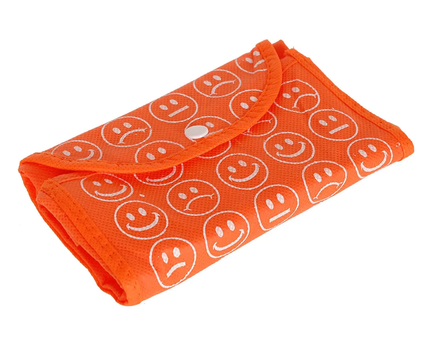 Heart Home Smiley Printed Foldable Non-Woven Grocery Shopping Bag with One Small Pocket- Pack of 4 (Green & Orange) -45LUGHH0249