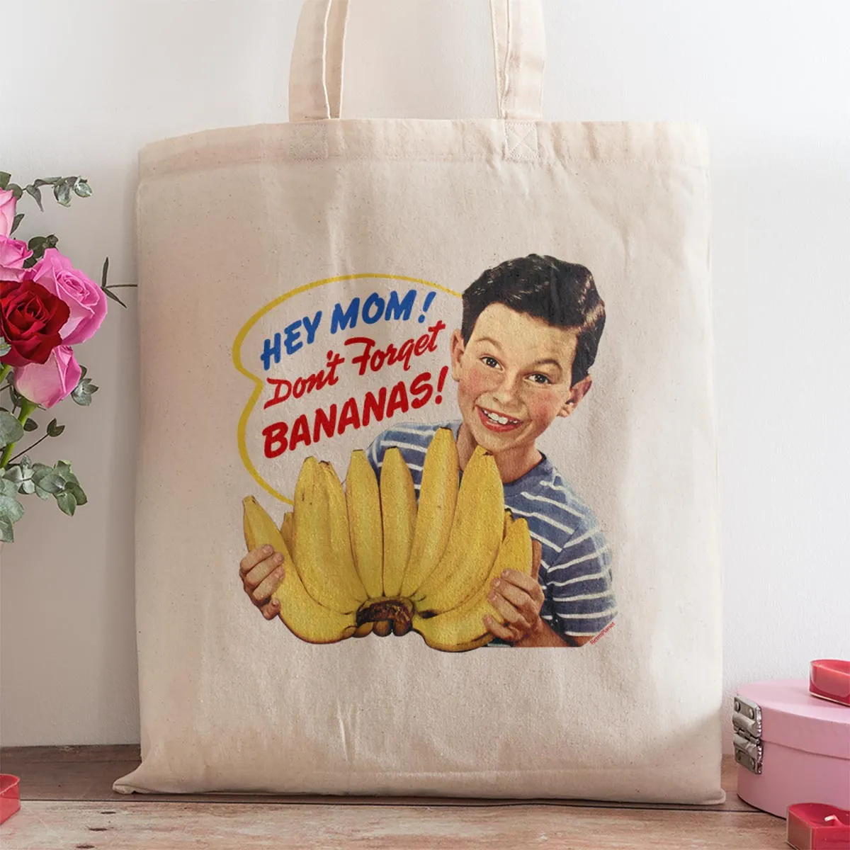 Hey Mom Don't Forget The Bananas Tote Bag Large Canvas Tote Grocery Totes