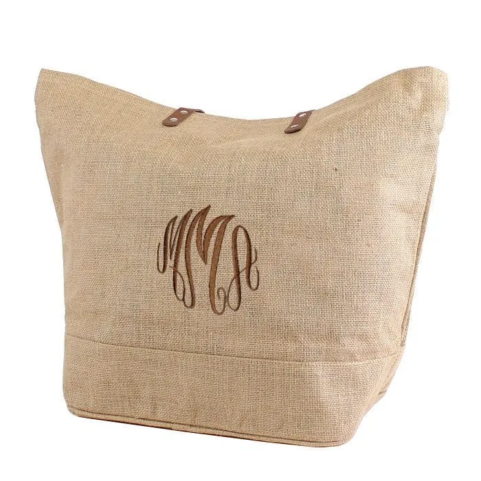 JUTE Leather Handle Jute Burlap Tote