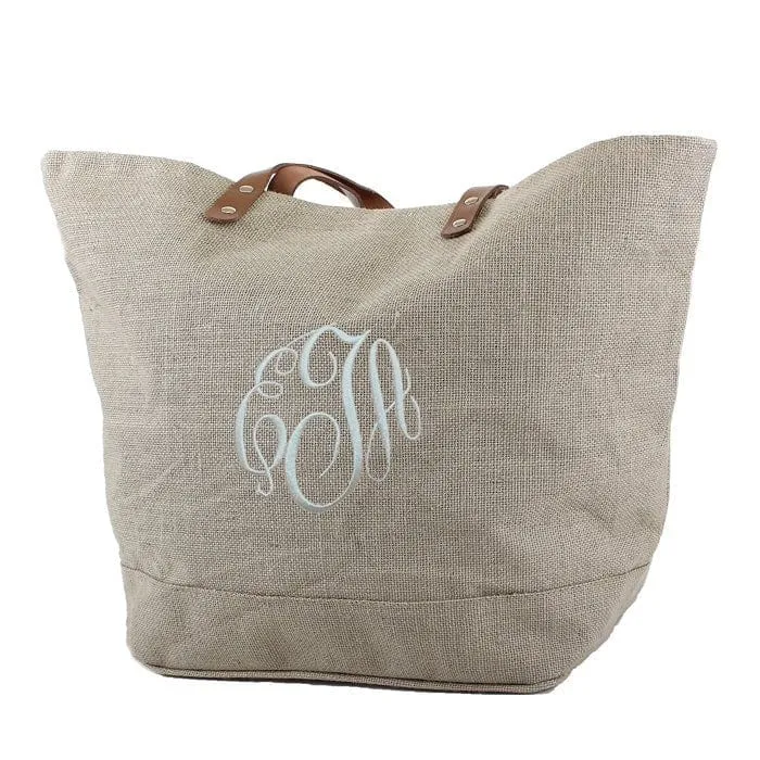 JUTE Leather Handle Jute Burlap Tote