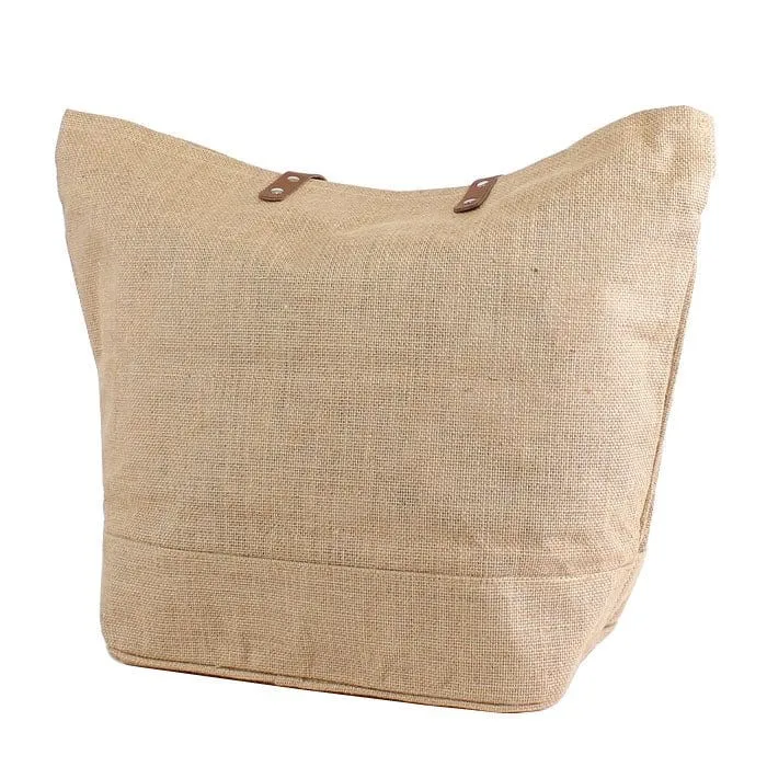 JUTE Leather Handle Jute Burlap Tote