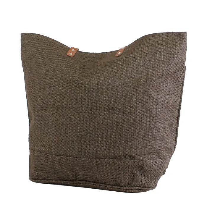 JUTE Leather Handle Jute Burlap Tote