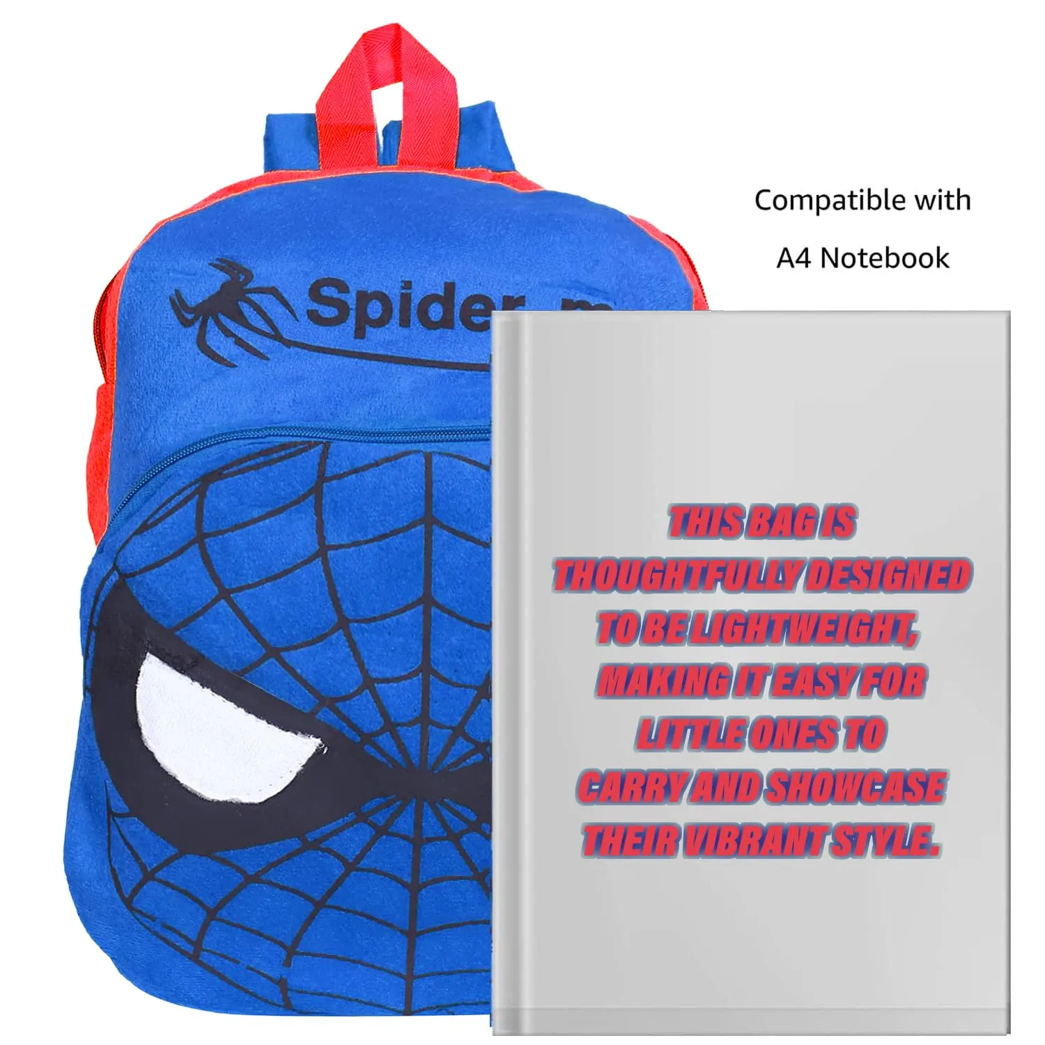 Kuber Industries Marvel Spiderman Backpack | 2 Compartment Velvet School Bag | School Bag for Kids | Kids School Backpack | Backpack for School | Blue