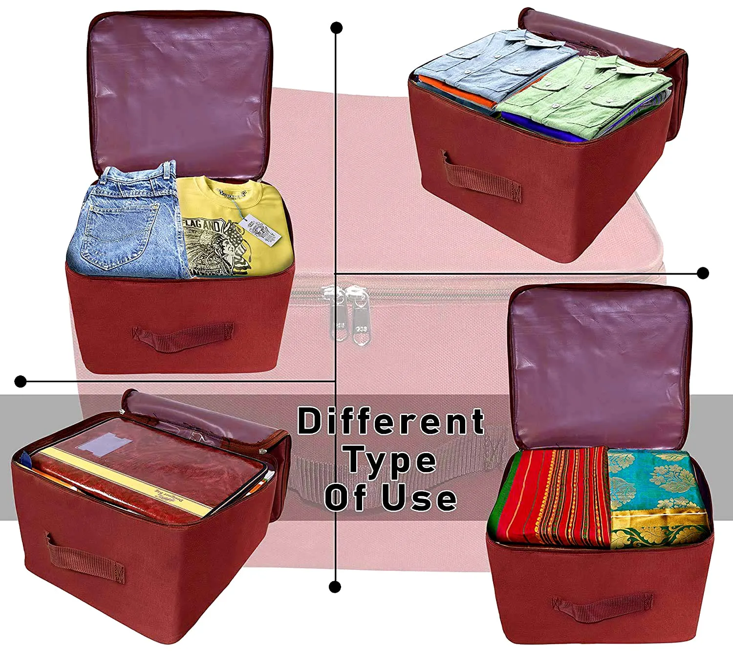 Kuber Industries Small Size Multi-Purpose Water Resistant Foldable Storage Bag with Zipper Closure And Strong Handle-Pack of 2 (Maroon)-HS_38_KUBMART21324