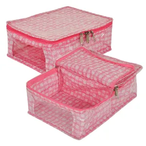 Kuber Industries Under Garment Kit | PVC Coated Check Design Innerwear Bag | Two Partition UG Kit for Man & Woman | Travel Toiletry Kit with Transparent View | Pack of 2 | Pink