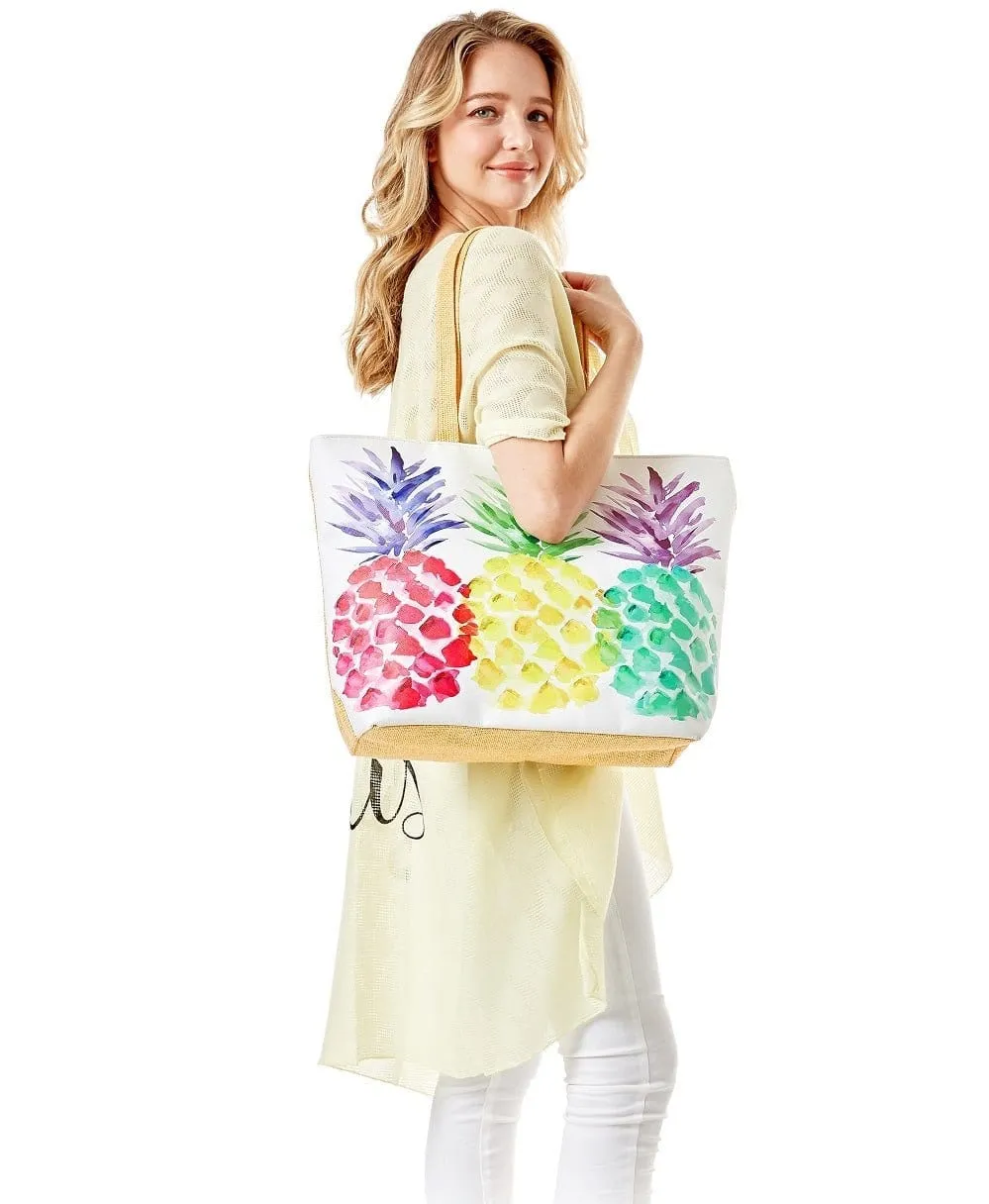 LOA100 Colorful Pineapple Beach Tote Bag