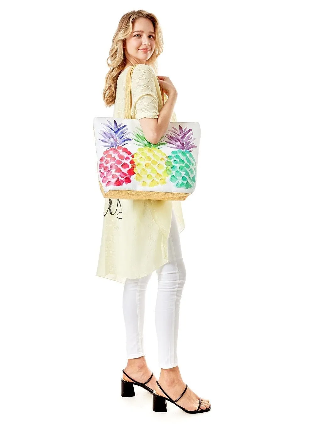 LOA100 Colorful Pineapple Beach Tote Bag