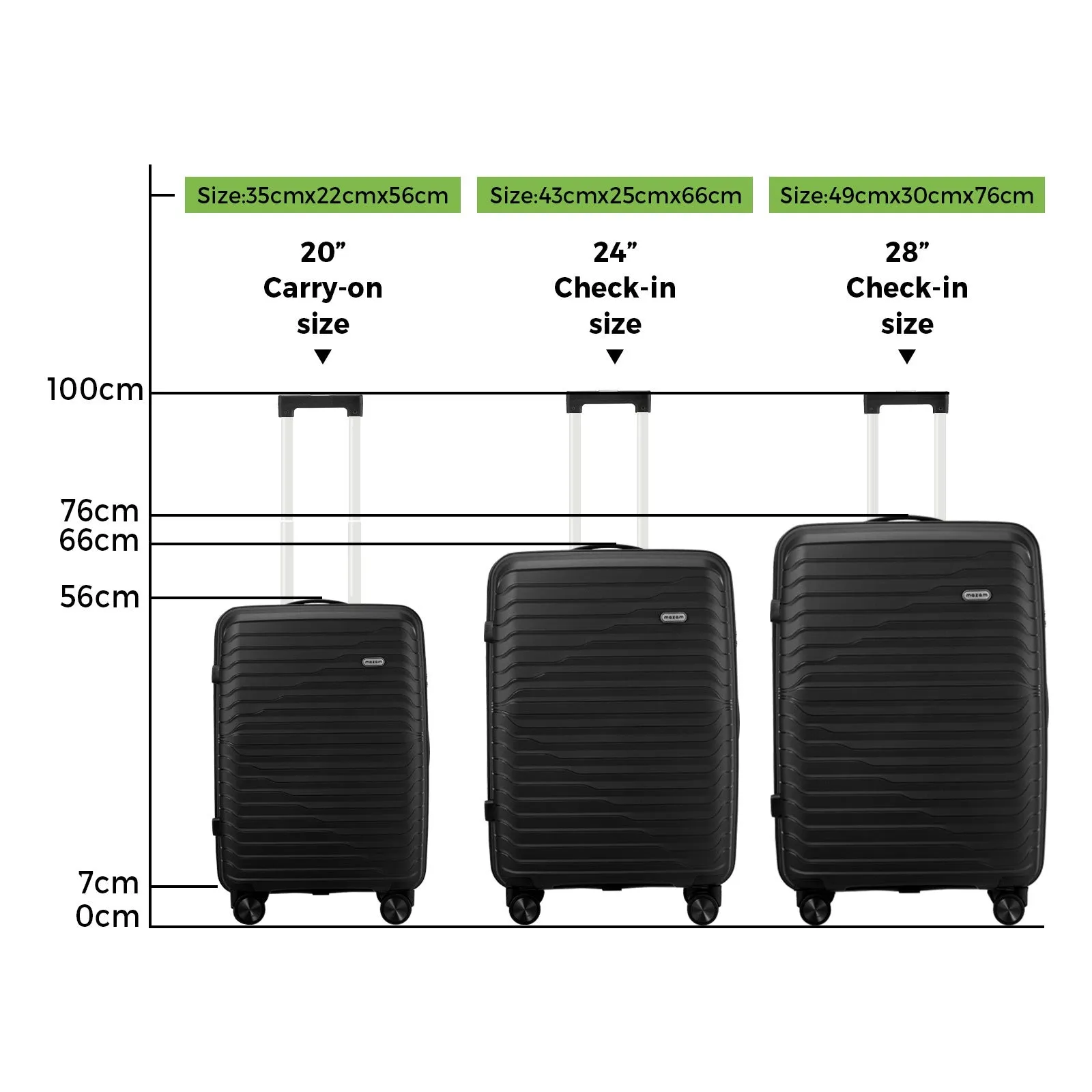 Mazam 3PCS Luggage Suitcase Trolley Set Travel TSA Lock Storage Black PP Case