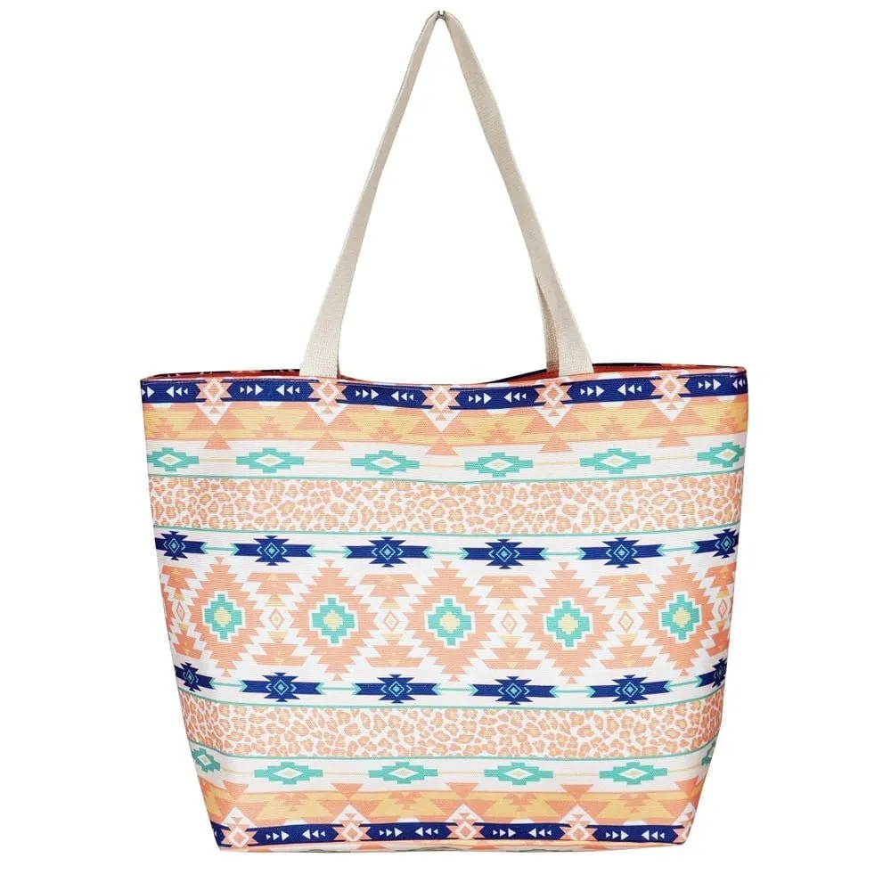 MB0121 Leopard Tribal Aztec Beach Tote Bag