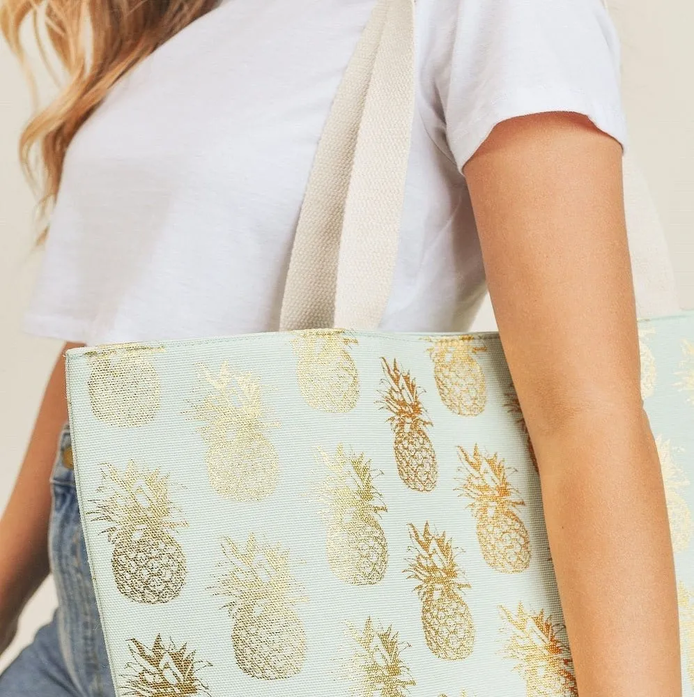 MB0134 Gold Foil Pineapple Beach Tote Bag