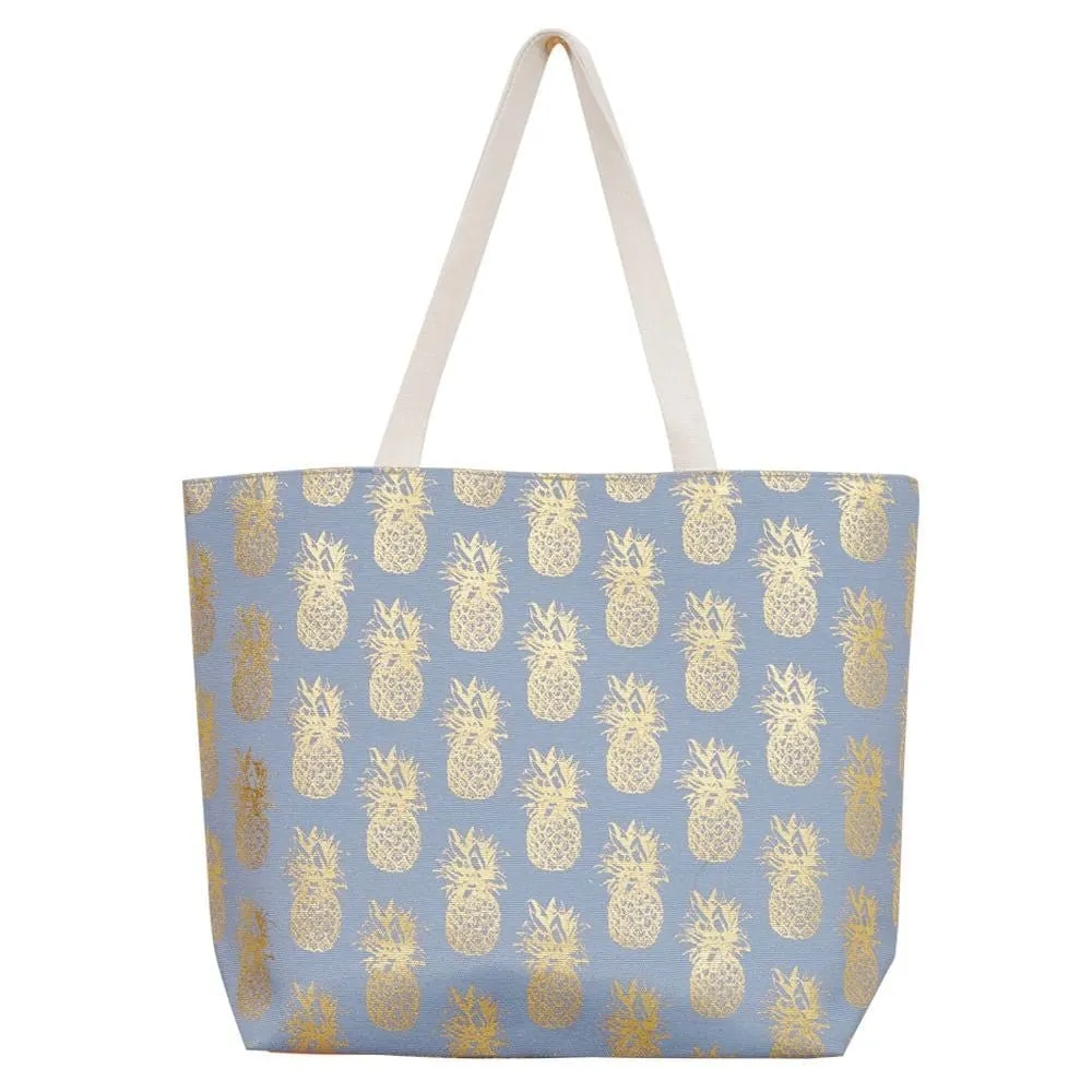 MB0134 Gold Foil Pineapple Beach Tote Bag