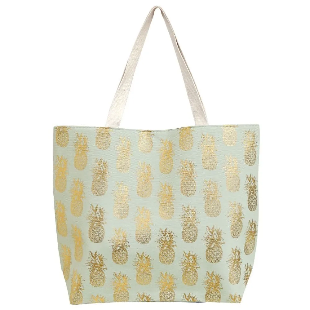 MB0134 Gold Foil Pineapple Beach Tote Bag