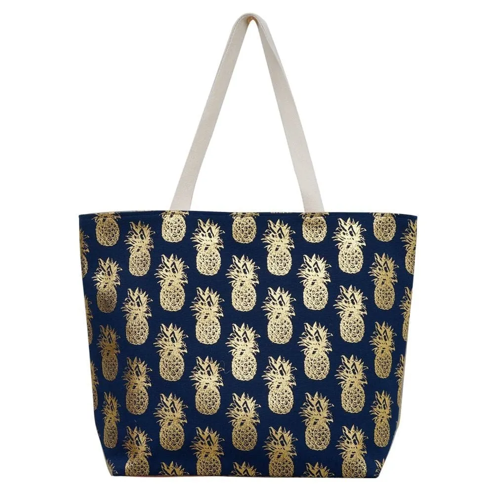 MB0134 Gold Foil Pineapple Beach Tote Bag