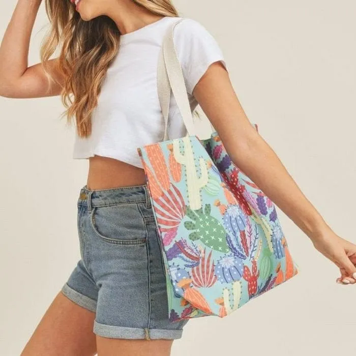 MB0135 Multi-Color Cactus Beach Tote Bag