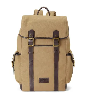 Men's Leather-Trim Canvas Backpack Tan/Dark Brown