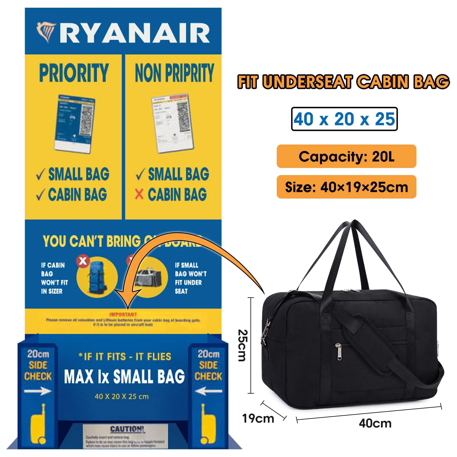 Narwey Foldable Travel Bag For Ryanair Airlines -  NW3302