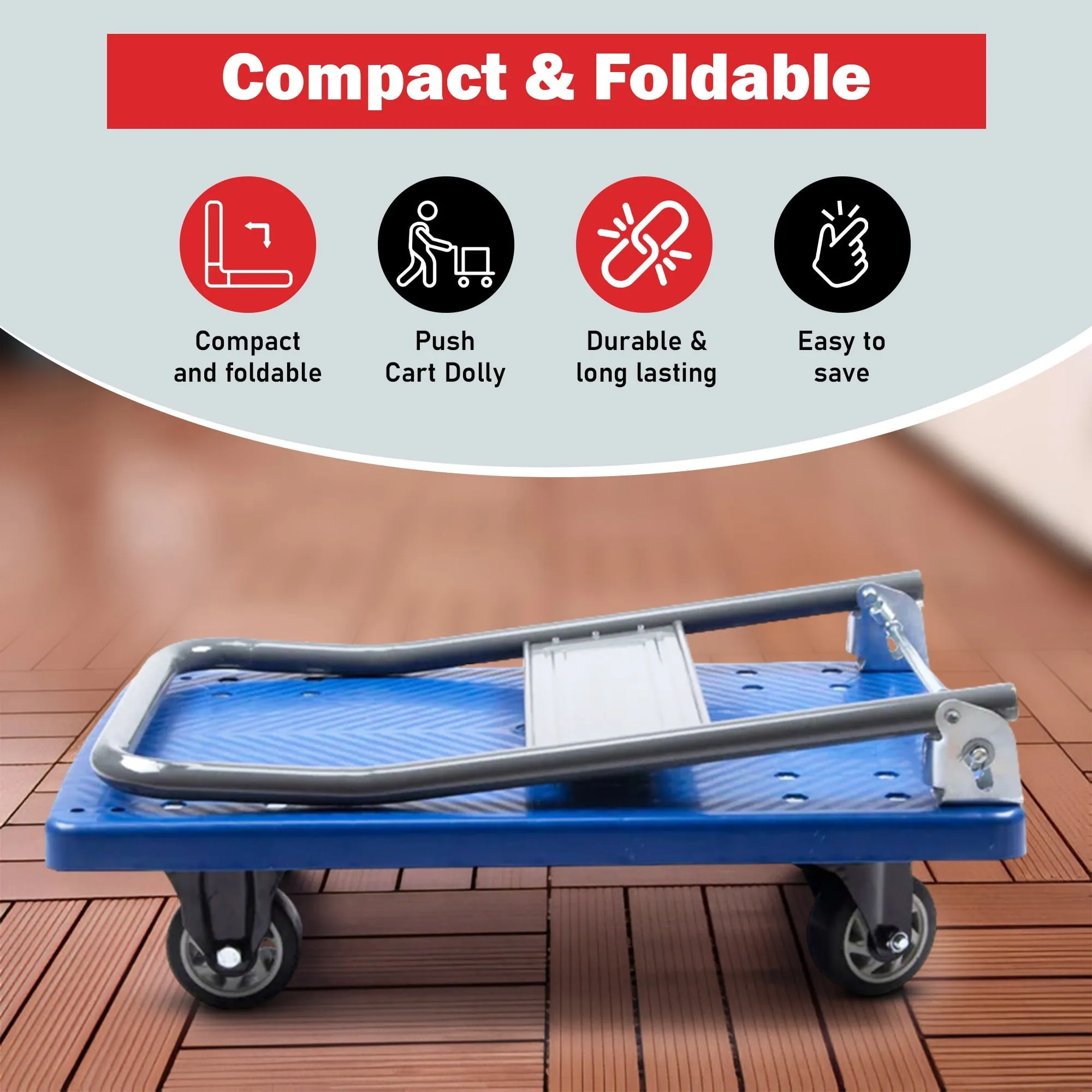 Platform Push Cart Dolly, Compact & Foldable for Easy Storage and Mobility, 330-660 lb Capacity, 360 Degree Swivel Wheels, Blue