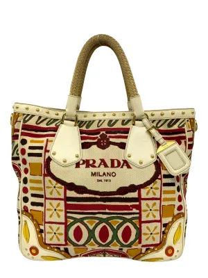 PRADA Canapa Stampada Logo Large Tote Bag