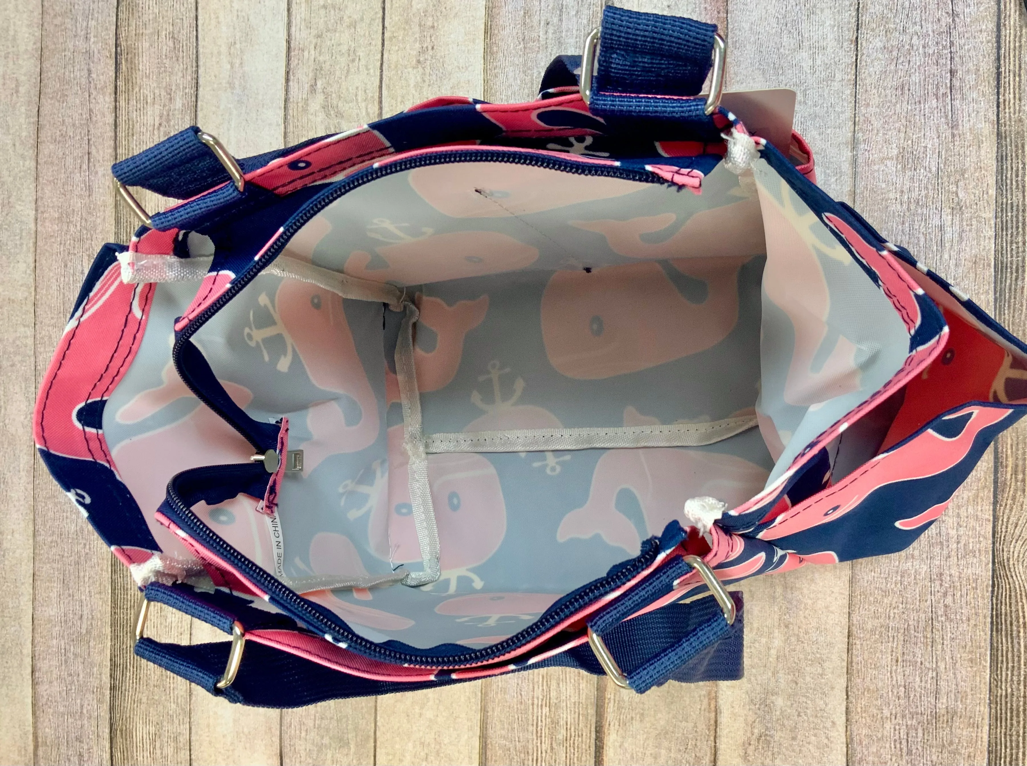 Preppy Whale Organizer Tote/ Caddy on Navy Canvas with Navy Trim