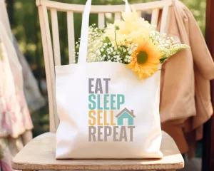 Real Estate Realtor Eat Sleep, Cotton Canvas Tote Bag