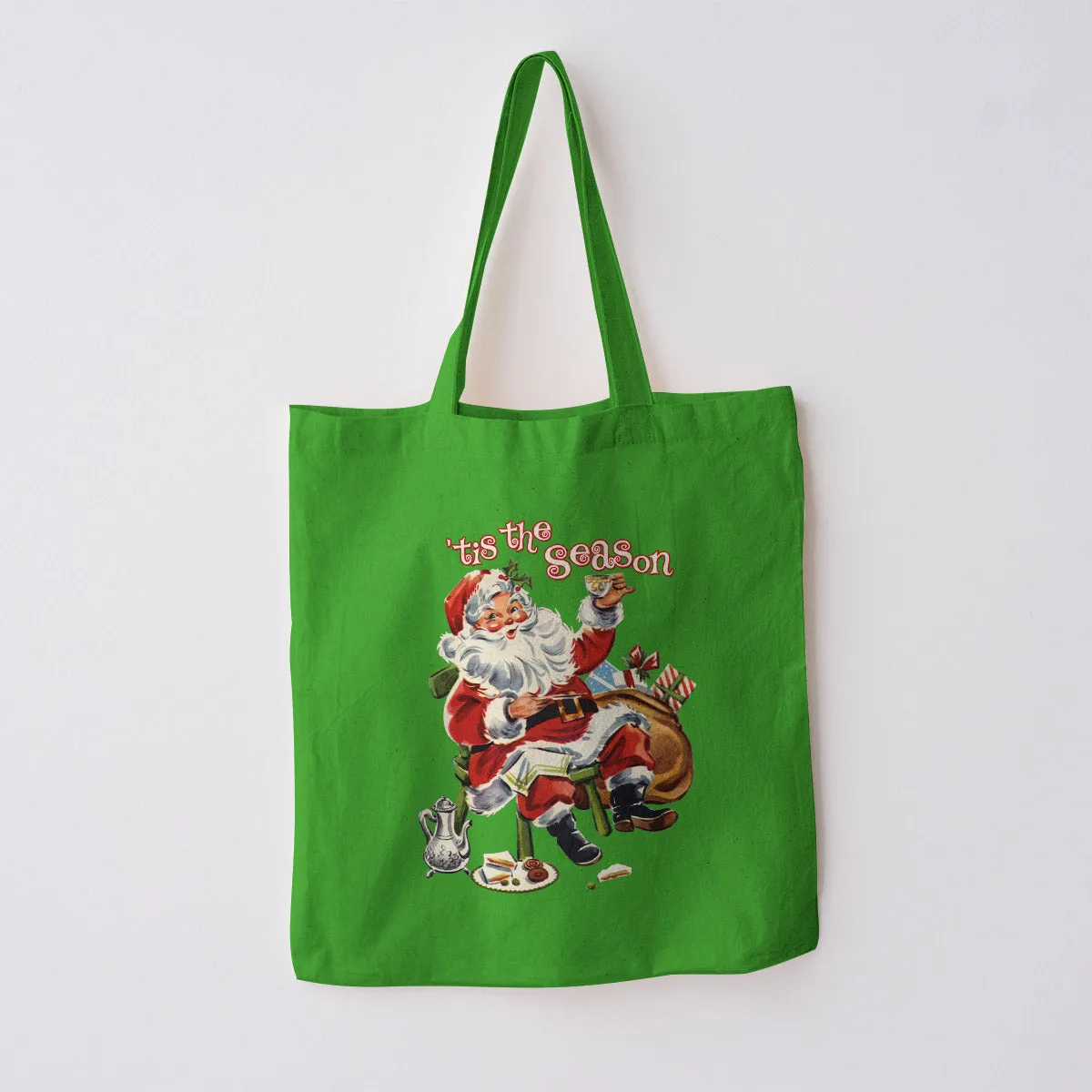 Santa Tis The Season Cotton Canvas Tote Bag Grocery Totes