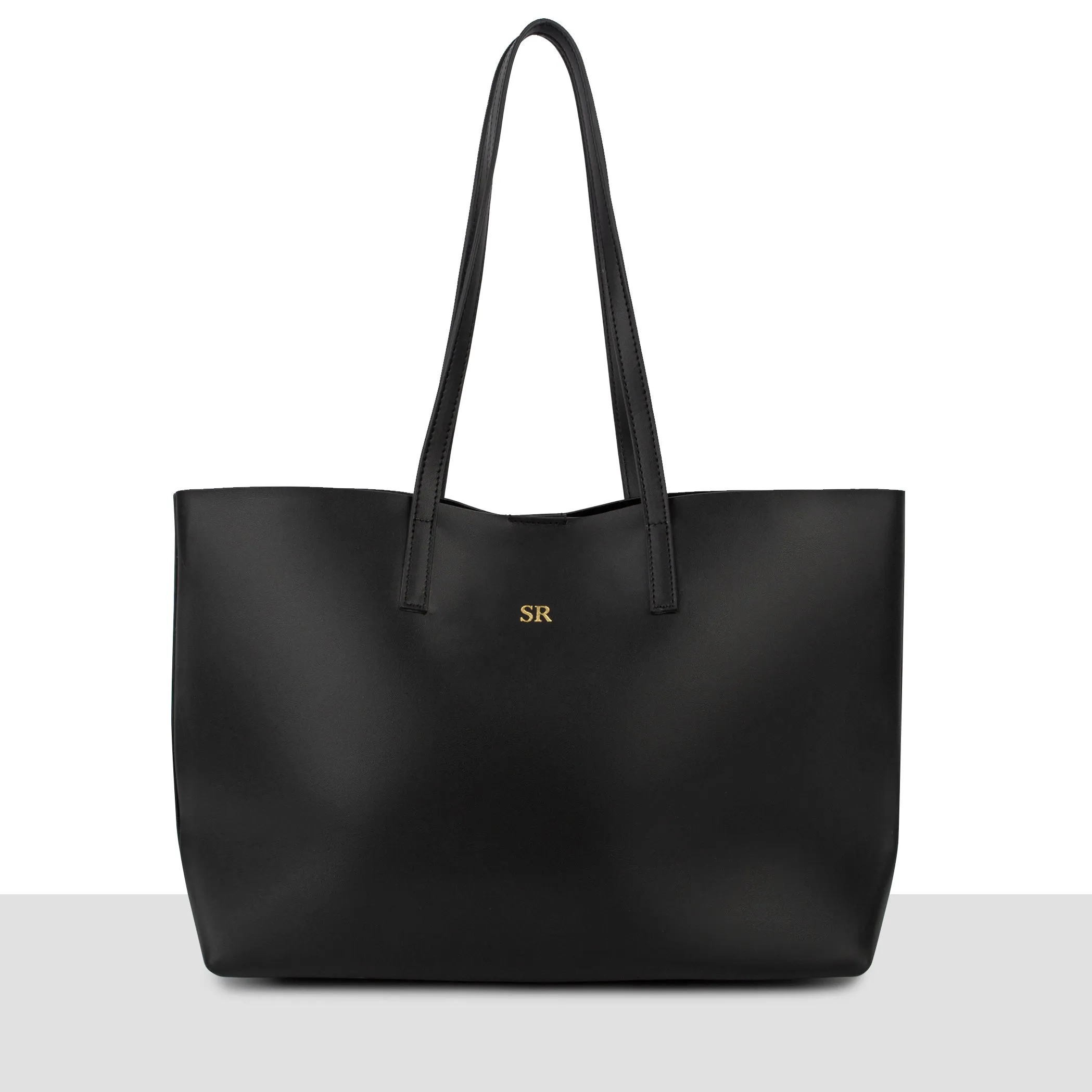 'Stockholm' Black Smooth Leather Tote Bag