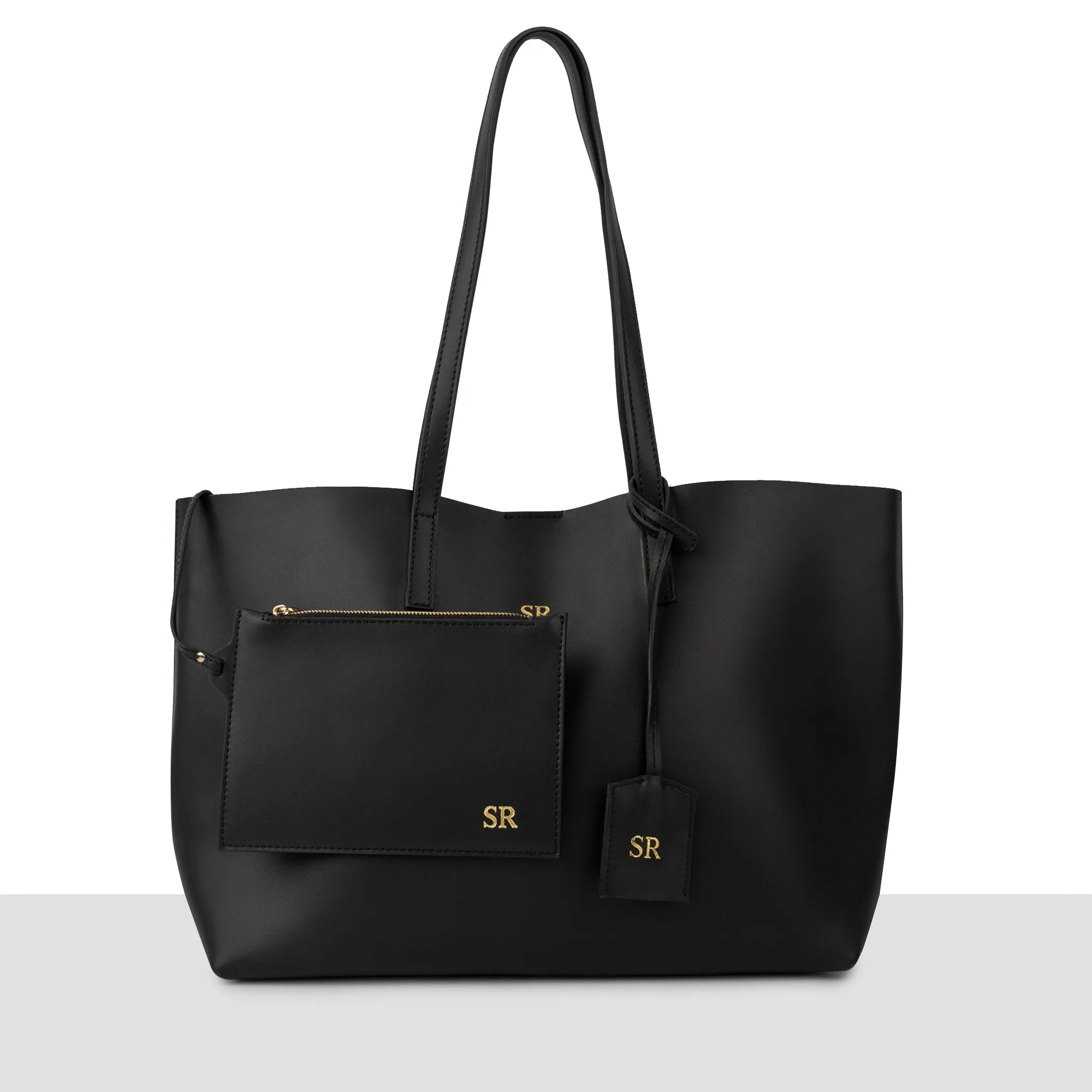 'Stockholm' Black Smooth Leather Tote Bag