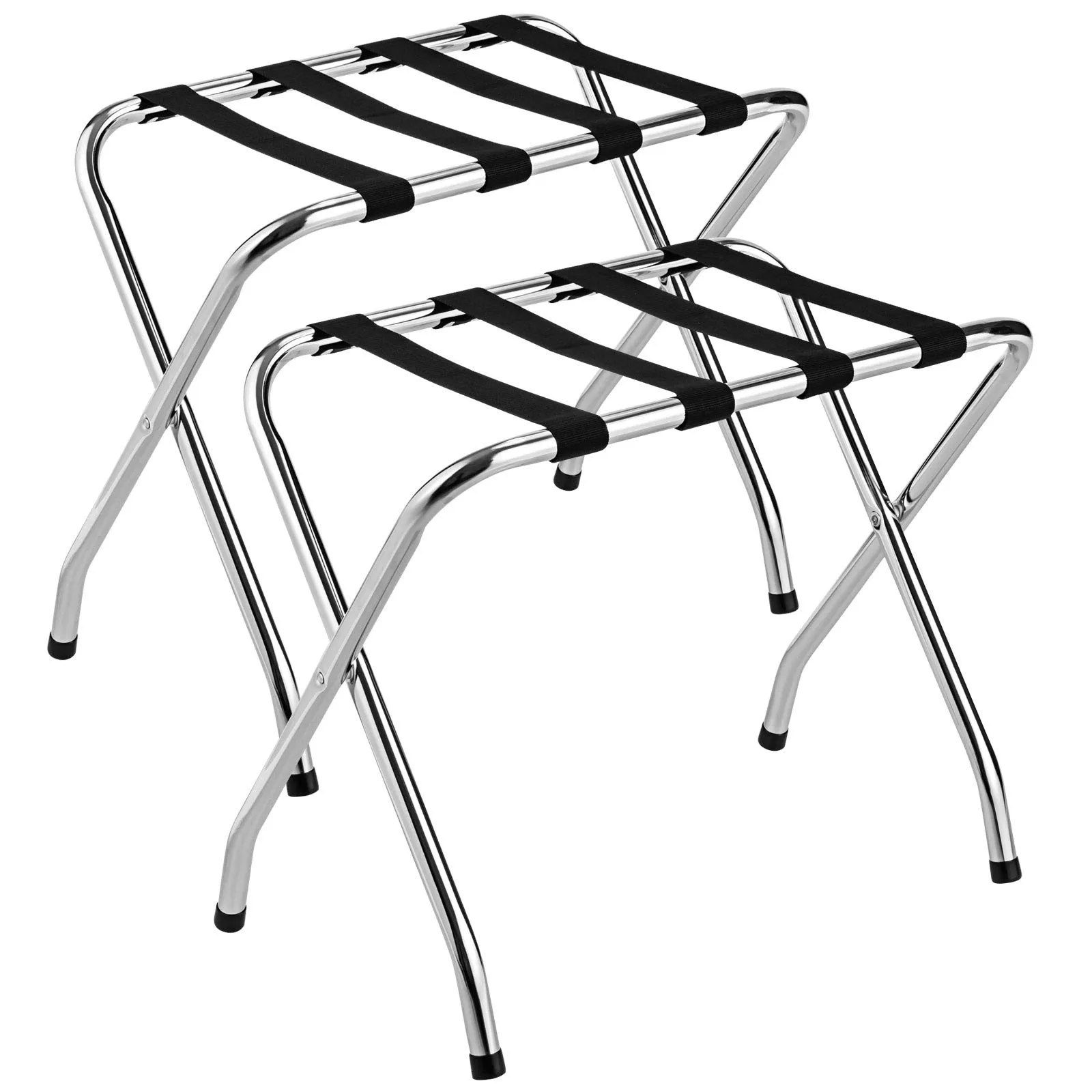 Tangkula Chrome Luggage Rack for Guest Room, No Assembly Required, Folding Metal Suitcase Stand with Nylon Belts