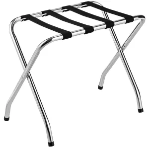 Tangkula Chrome Luggage Rack for Guest Room, No Assembly Required, Folding Metal Suitcase Stand with Nylon Belts