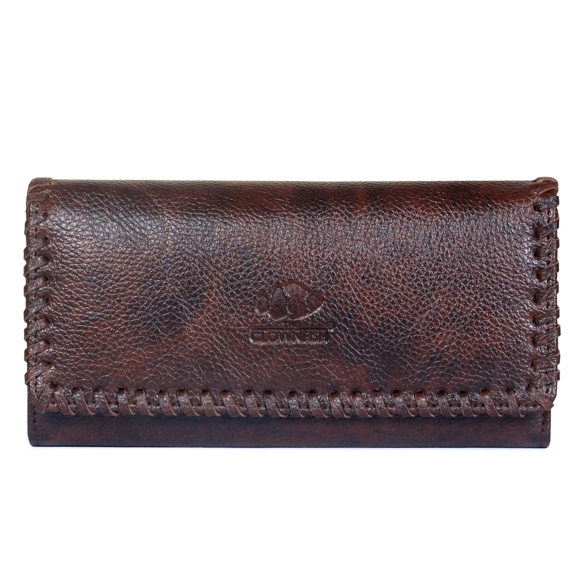 The Clownfish Alice Womens Wallet Clutch Ladies Purse with self color embroidery on flap (Dark Brown)