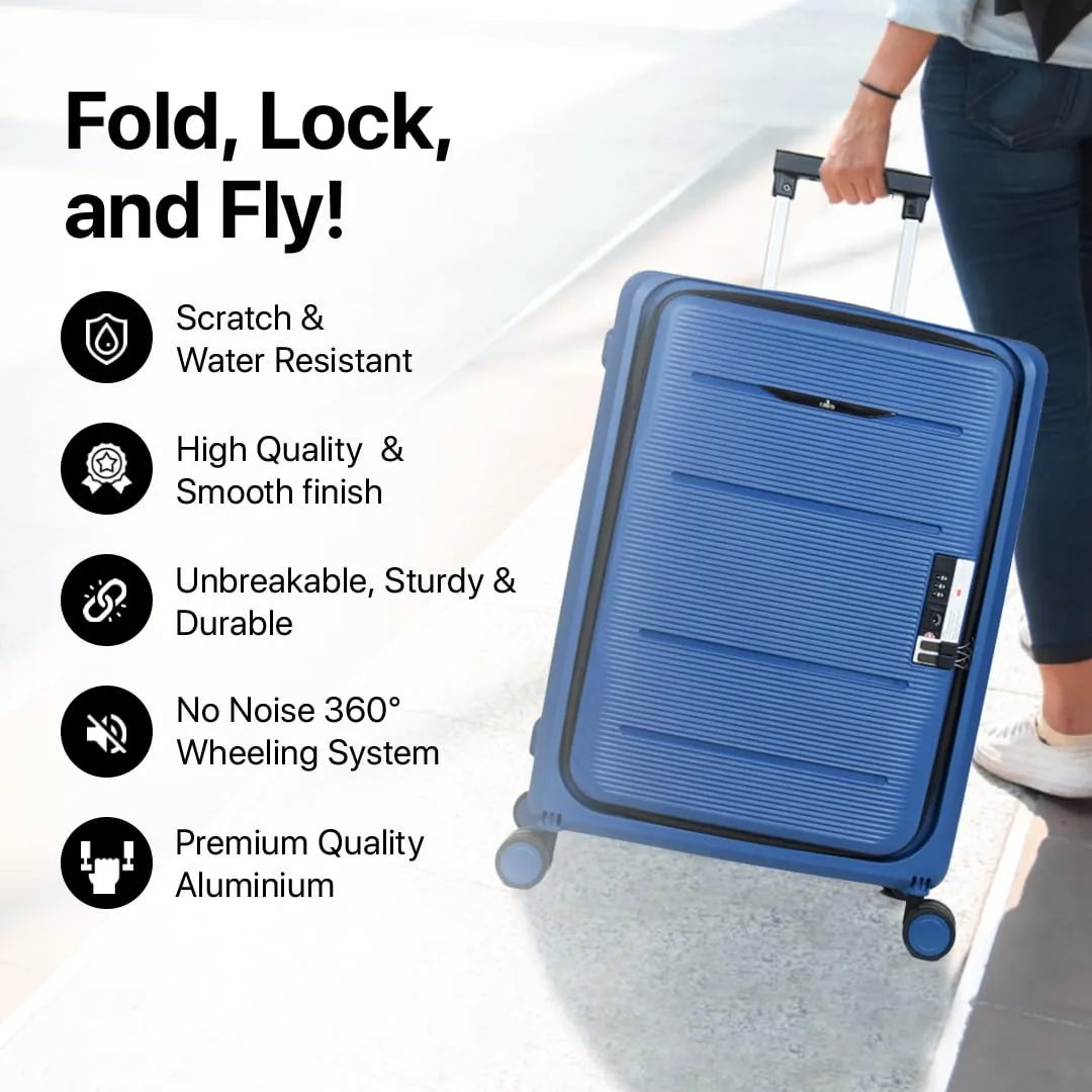 THE CLOWNFISH Collapsible Series Luggage Polypropylene Hard Case Suitcase Spinner Eight Wheel Foldable Trolley Bag With Tsa Lock- Navy Blue (Small Size, 51 Cm-20 Inch), H-56 Centimeters