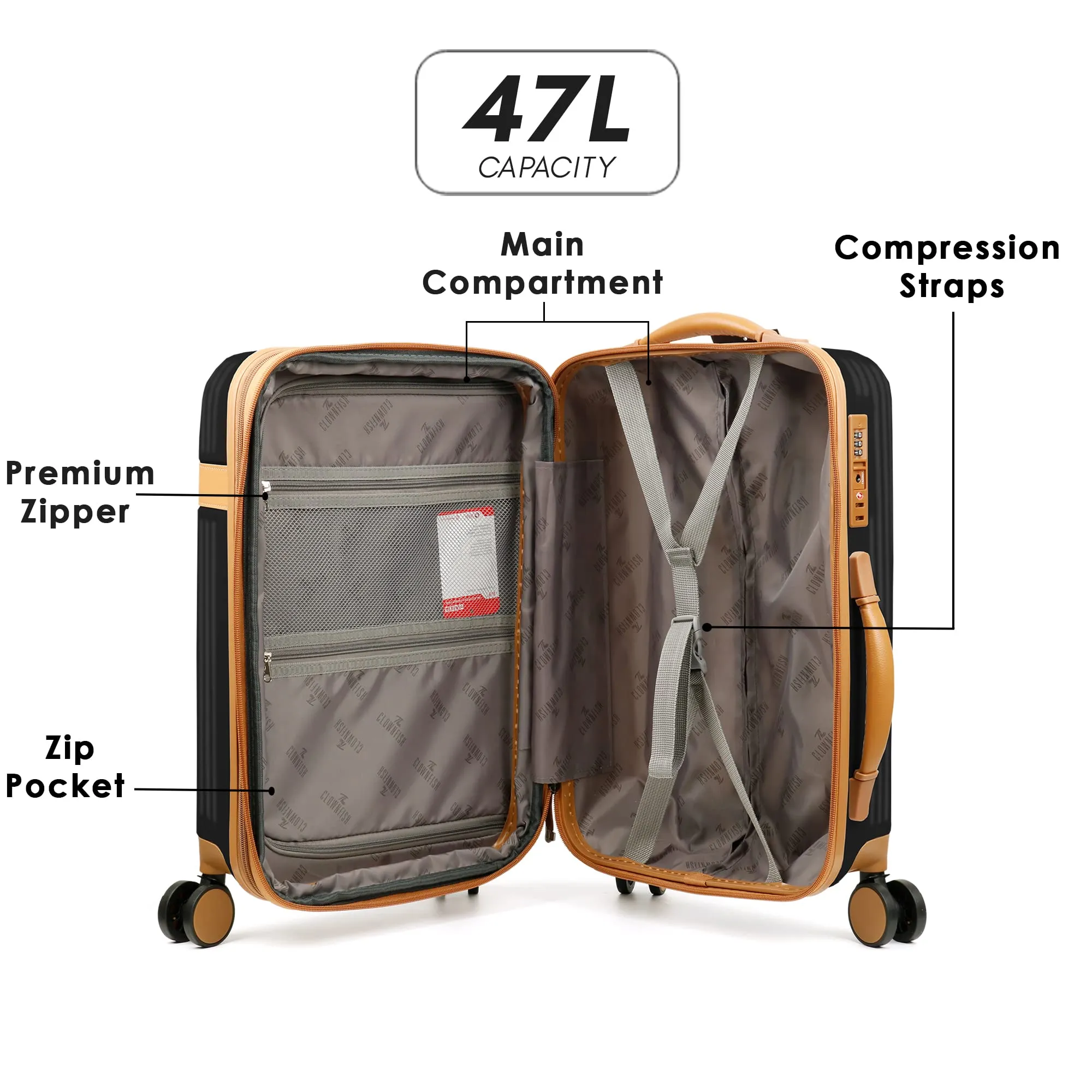 THE CLOWNFISH Combo of 2 Kenzo Series Expandable Luggage ABS & Polycarbonate Exterior Hard Case Suitcases Eight Wheel Trolley Bags with TSA Lock- Silver (Medium 63 cm-25 inch, Small 54 cm-21 inch)