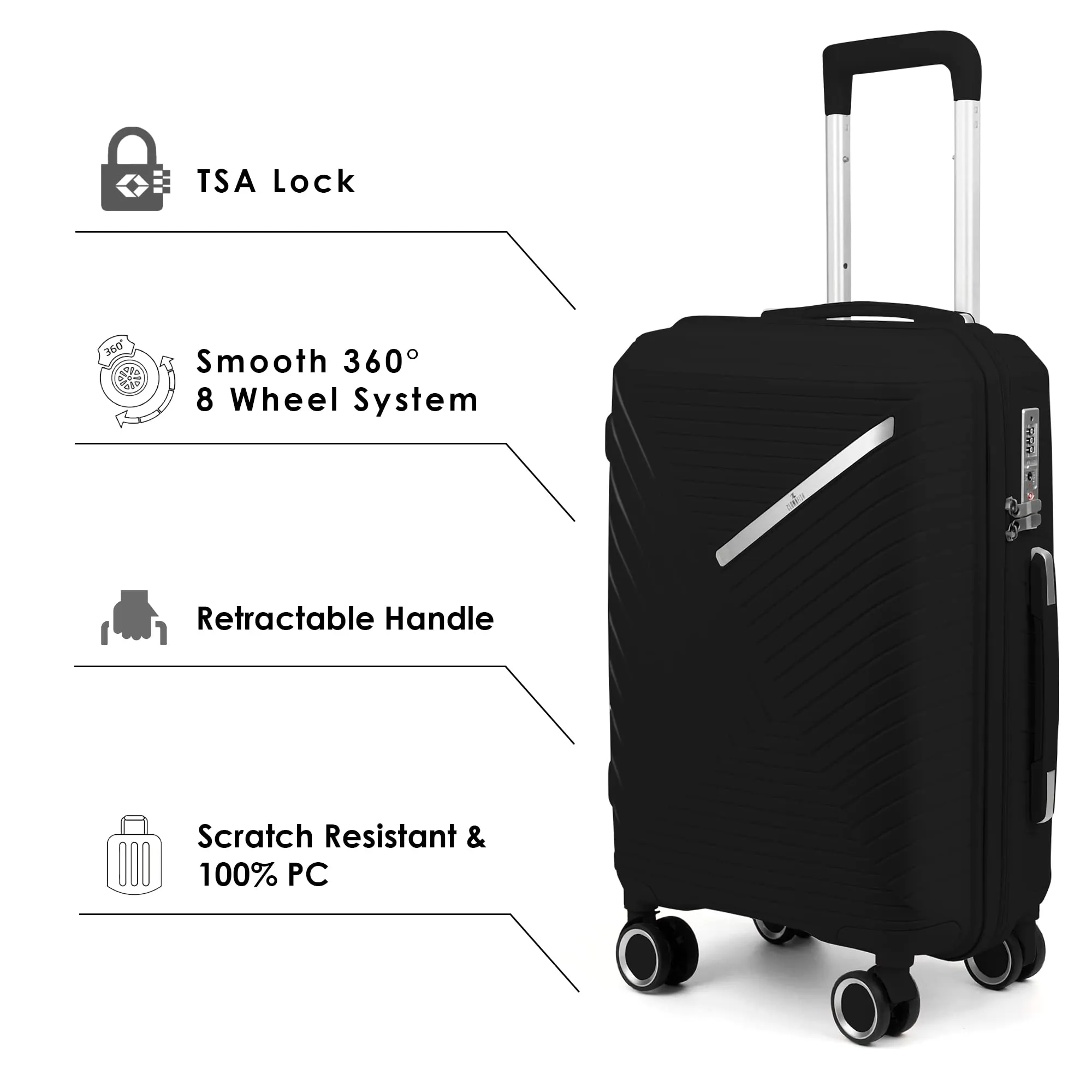 THE CLOWNFISH Denzel Series Luggage Polypropylene Hard Case Suitcase Eight Wheel Trolley Bag with TSA Lock-Teal (Medium size, 66 cm-26 inch)