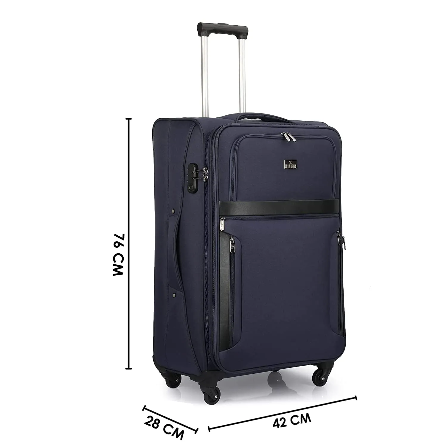 THE CLOWNFISH Faramund Series Luggage Polyester Softsided Suitcase Four Wheel Trolley Bag- Navy Blue (Large size- 76 cm)