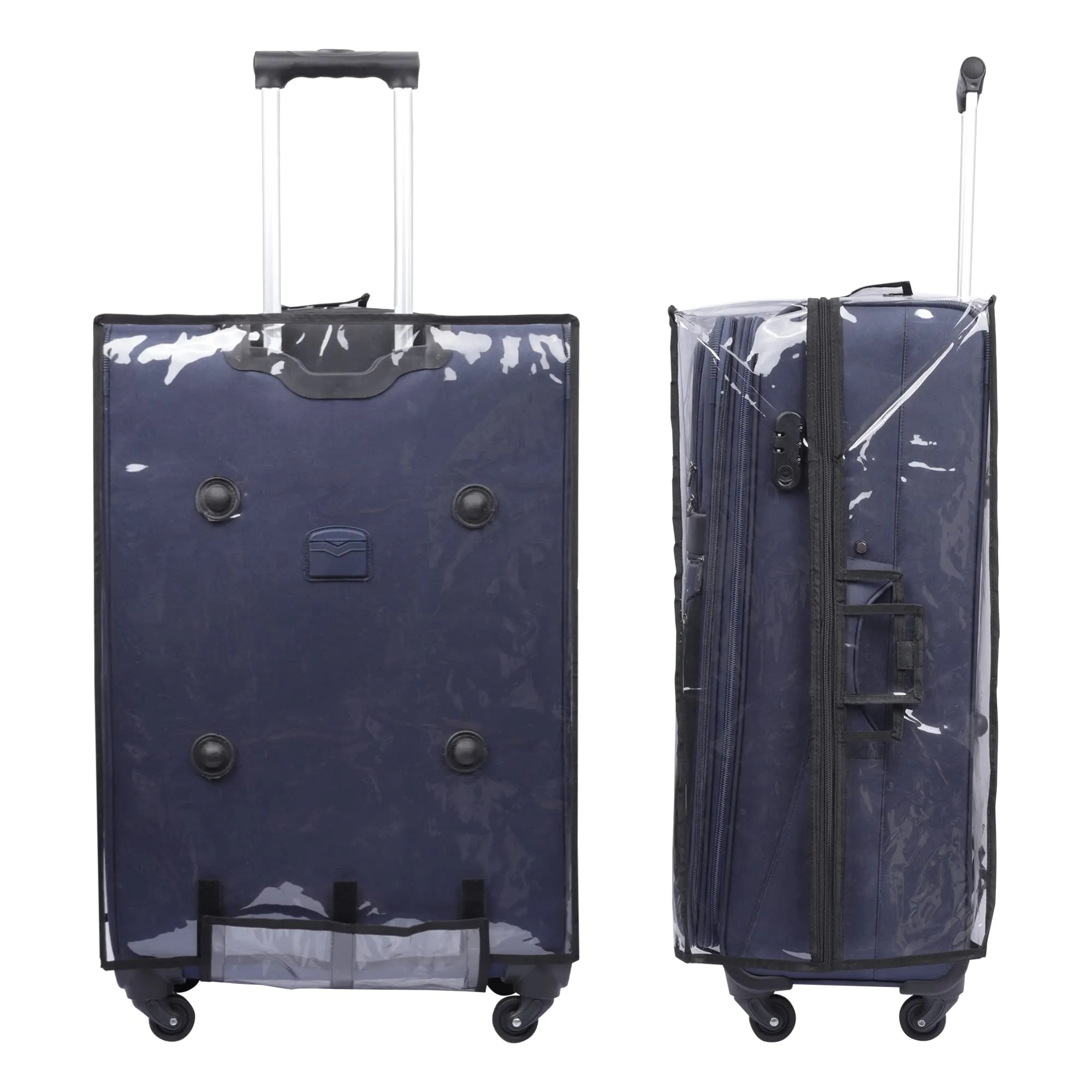 THE CLOWNFISH Faramund Series Luggage Polyester Softsided Suitcase Four Wheel Trolley Bag with Transparent PVC Protective Cover- Navy Blue (Small size- 56 cm)