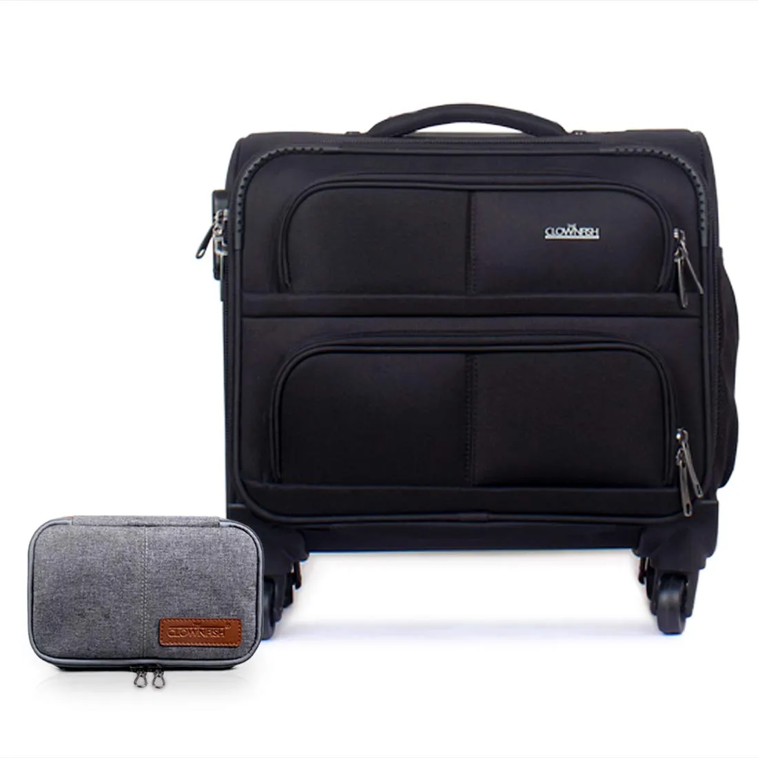 The Clownfish Set of Wanderer Laptop Roller Case with Toiletry Kit (Jet Black) Polyester