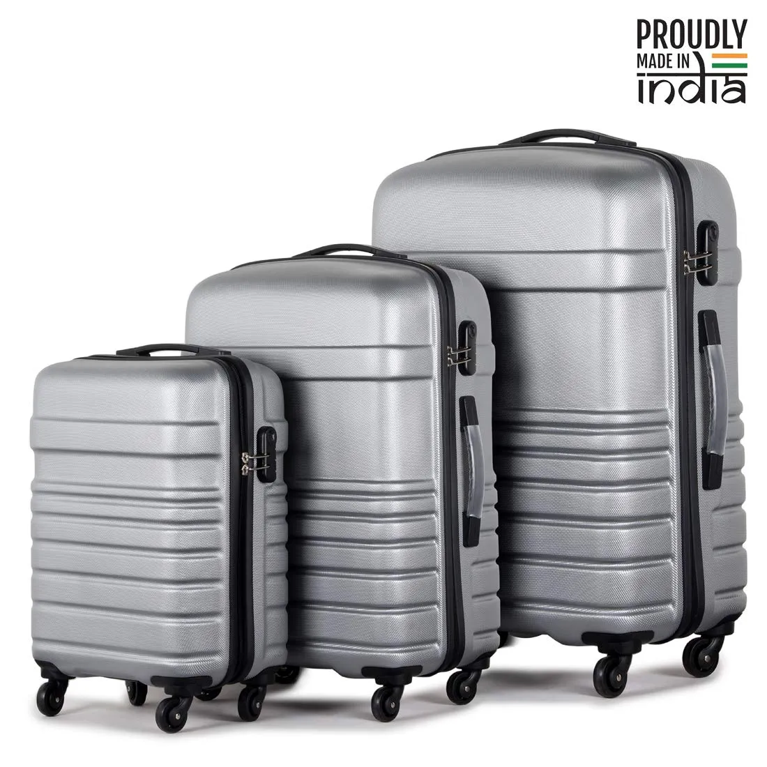 THE CLOWNFISH Stride Set of 3 Luggage Polypropylene Hard case 4 Wheel Check-in Trolley Bags Carry-On Suitcases- Grey (Small-56 cm, Medium-65 cm, Large-75 cm)