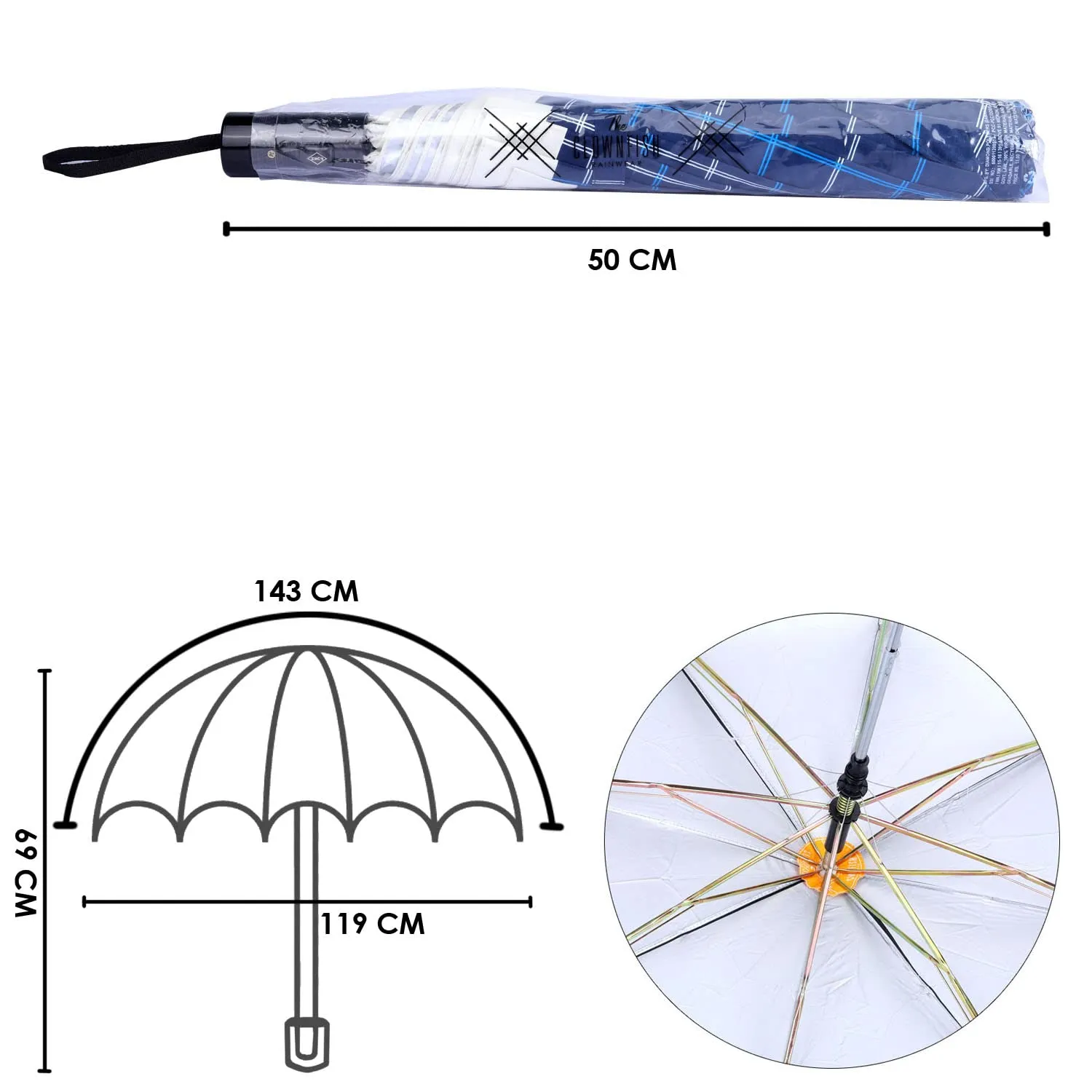 THE CLOWNFISH Umbrella Drizzle Series 2- Fold Auto Open Waterproof Pongee Umbrellas For Men and Women (Checks Design- Navy Blue Blue)