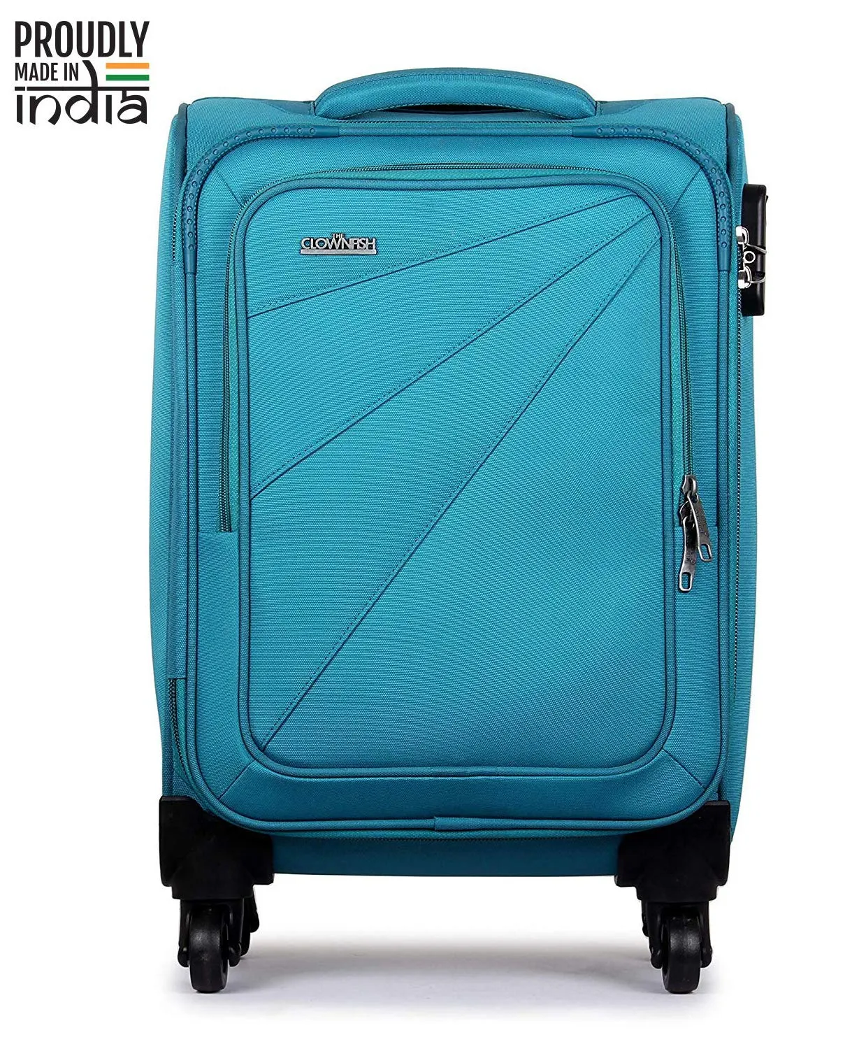 THE CLOWNFISH Voyage Luggage Polyester Trolley Bag Polyester Softsided Suitcase 4 Wheel Trolley Bag (44 cm, Turquiose)