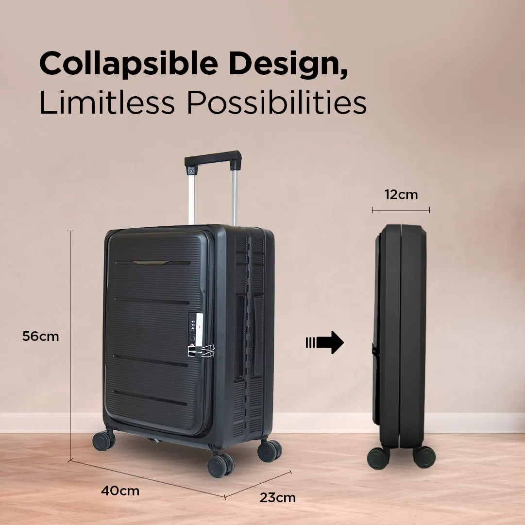 UMAI Collapsible & Foldable Hardcase Cabin Suitcase for Travel(20 inch - 55cm) | Travel Bag for Men & Women | 8 Wheels | Trolley Bag | TSA Lock | Easy-to-store (Black)