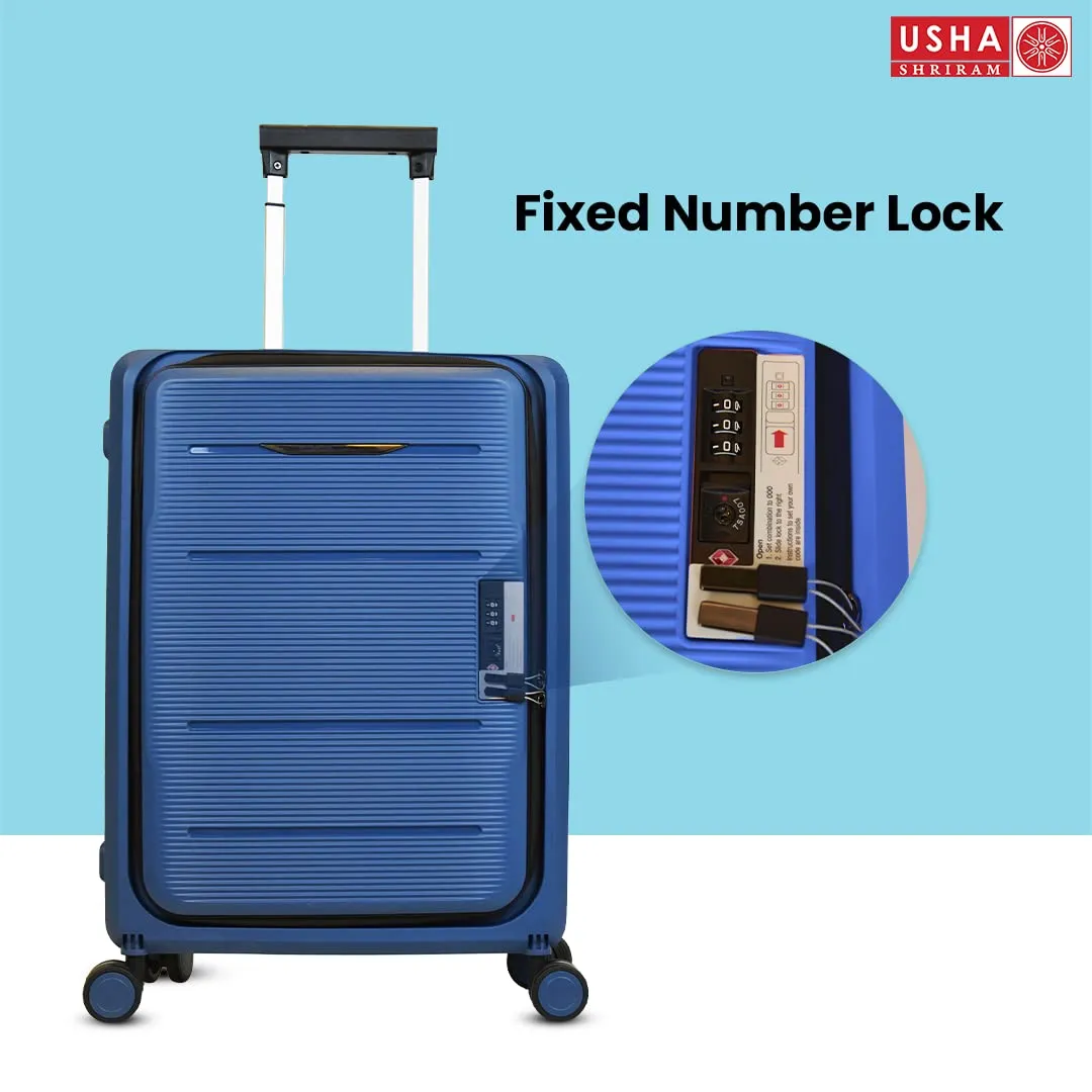 USHA SHRIRAM Cabin & Check-In Bag Combo (2Pcs - 55cm & 65cm) Collapsible Luggage Bag | Polypropylene | Navy | Suitcase For Travel | 360 Degree Wheel & Lock| Foldable Trolley Bag For Travel (Pack of 2)